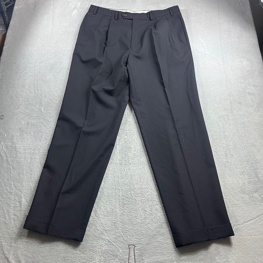 Lauren Ralph Lauren Total Comfort Men Pleated Cuffed Dress Pants Navy Blue 37x31